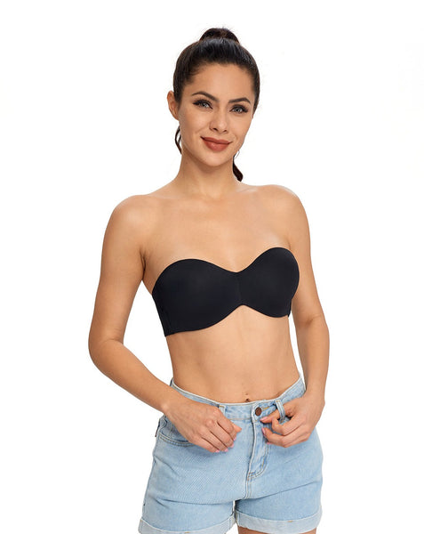 Exclare Women's Seamless Bandeau Unlined Underwire Minimizer Strapless Bra  for Large Bust(Black,36D)