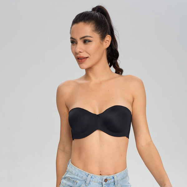 Strapless Bra for Women Non Slip Push Up Wire Comfort Lift and Support Anti  Droop No Show Bandeau Bra Womens Bra, Black, A : : Clothing, Shoes  & Accessories