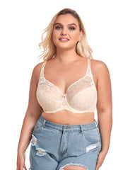 DotVol Women's Plus Size Wide Straps Lace Demi Underwire Lightly Padded Balconette  Bra(Beige,32B) at  Women's Clothing store
