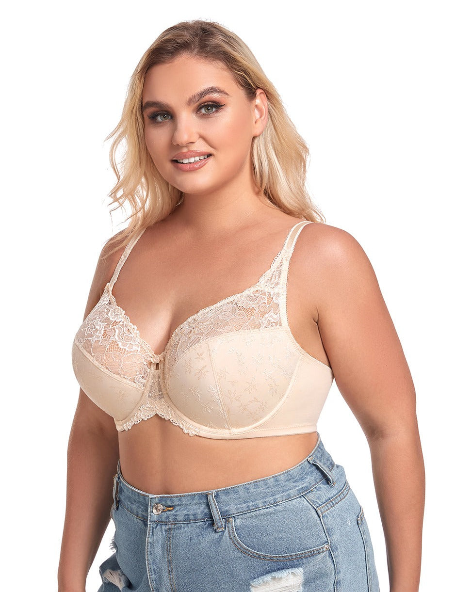  ZYLDDP Women's Bra Full Coverage Floral Lace Plus Size  Underwired Bra， A Daily Bra for All Seasons (Color : Apricot, Size : 42H) :  Clothing, Shoes & Jewelry
