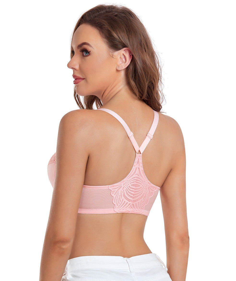 419 Minimize Bra with Front Closure Wirefree Jacquard Back Support Bla –  DOTVOL