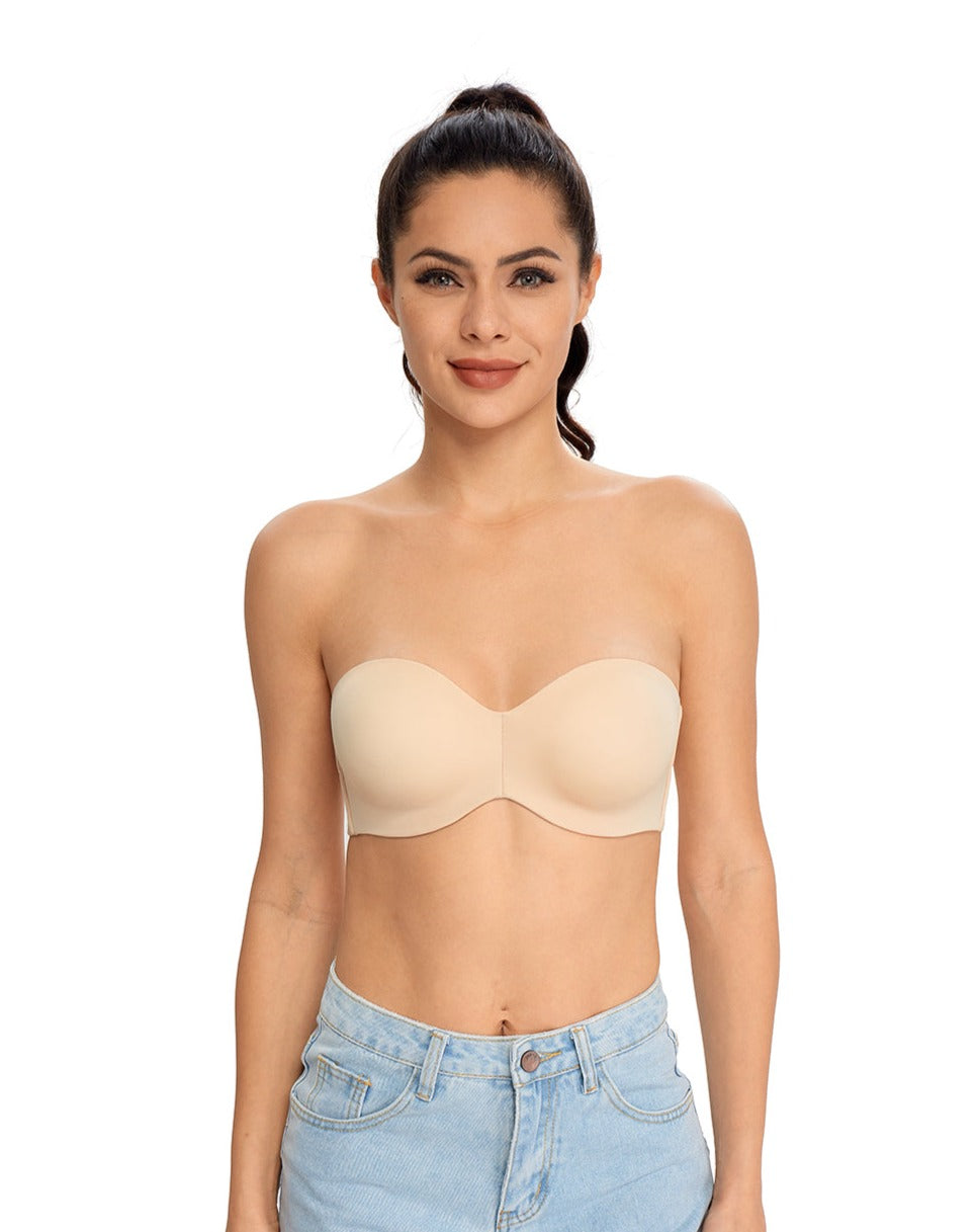 Women's Minimiser Strapless Bra Top Women's Bandeau Push Up Bra Bandeau Bra  Without Straps Without Underwire Seamless Bra with Removable Straps
