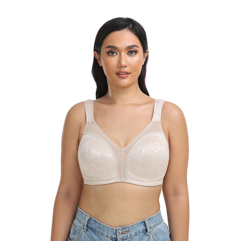 Womens Full Coverage Floral Lace Underwired Bra Plus Size Non Padded  Comfort Bra 46DDD Beige
