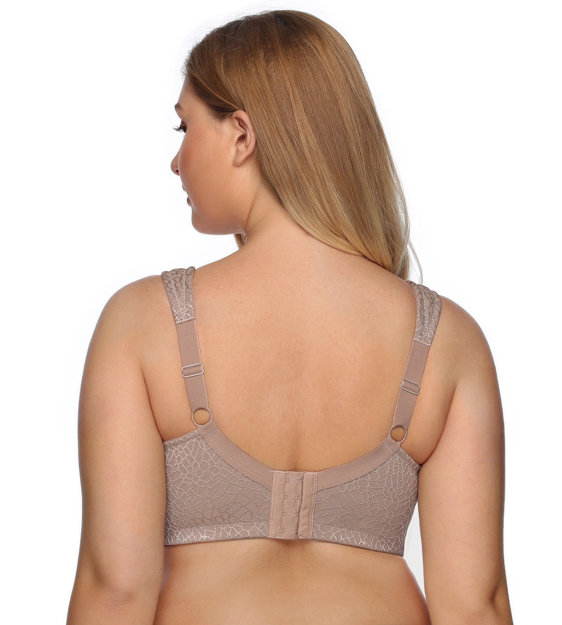 419 Minimize Bra with Front Closure Wirefree Jacquard Back Support Bla –  DOTVOL