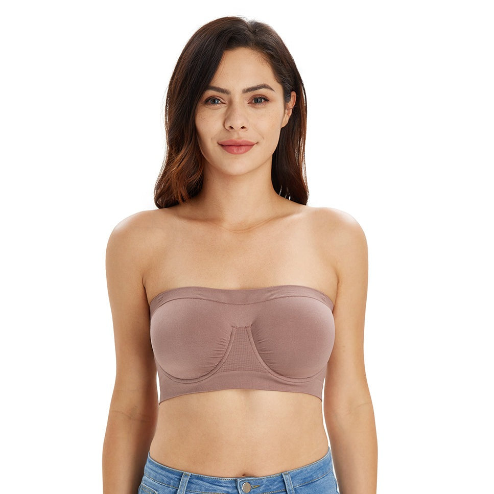 Strapless Bandeau Bras for Women Pack of 3 Non Padded Invisible Bra Tube  Tops Breathable Lingerie Plus Size (Color : Skin Mocha Black, Size : S/Small)  : : Clothing, Shoes & Accessories